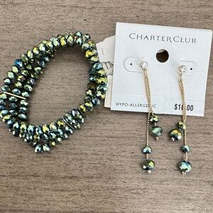 Charter Club Iridescent Green and Gold Bracelet Set